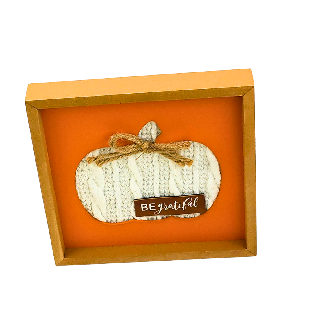 Orange Be Thankful with White Sweater Pumpkin Sign image 0