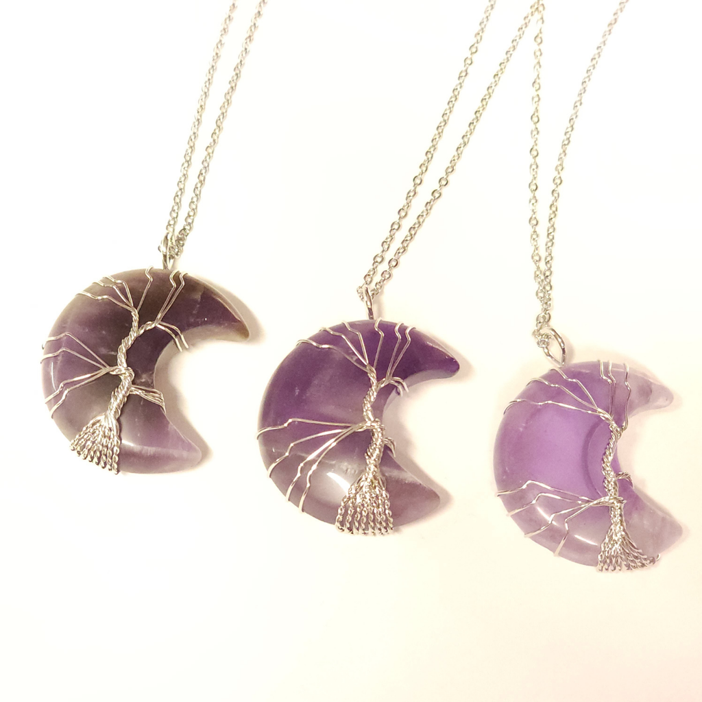 Wire Wrapped Amethyst Moon Necklace image 1