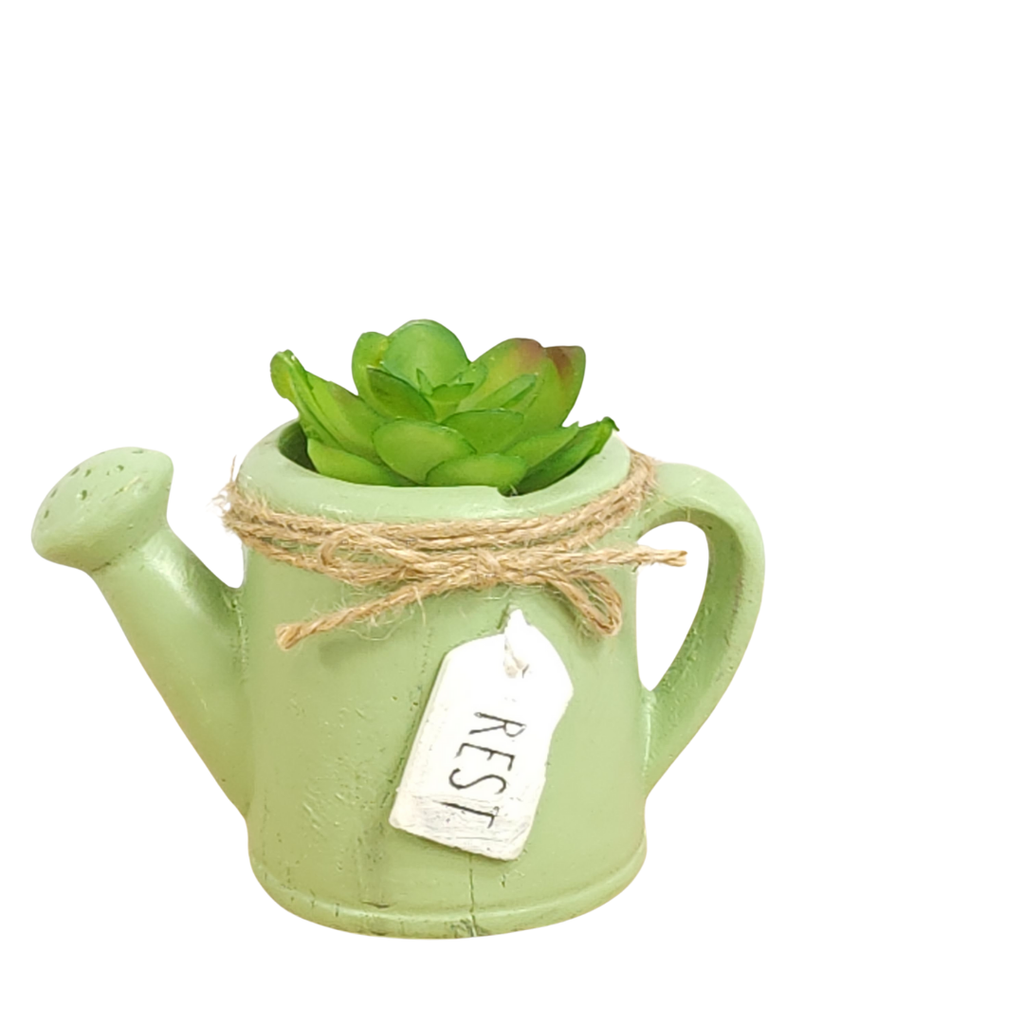 Ceramic Watering Can with Faux Succulent image 1