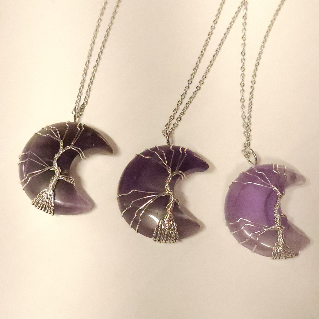 Wire Wrapped Amethyst Moon Necklace image 0