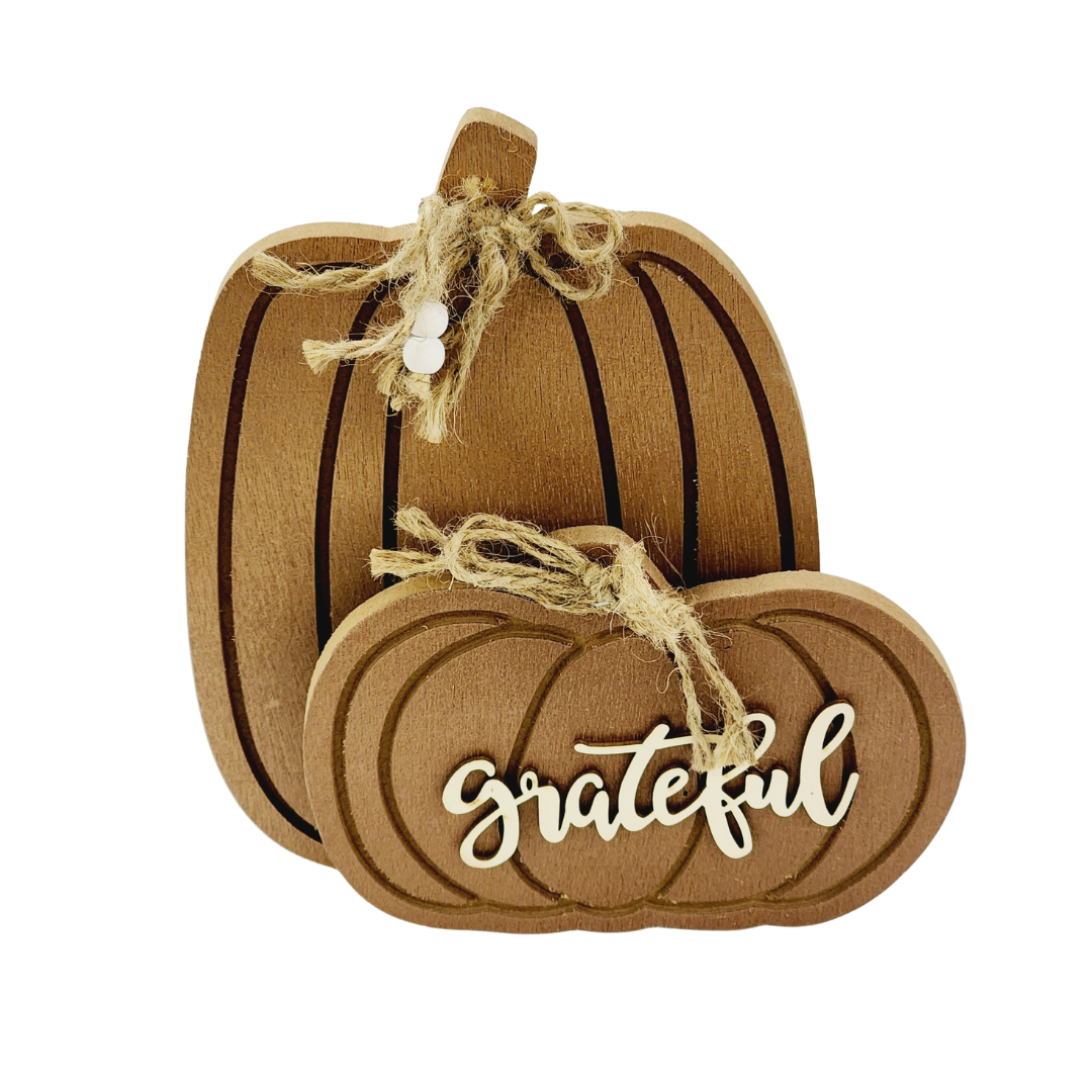 Grateful Double Brown Wood Pumpkins image 0