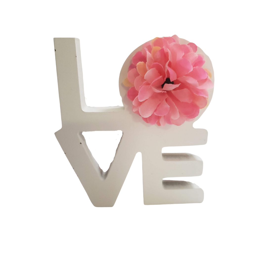 Small LOVE Wooden Word Sign with Flower image 0