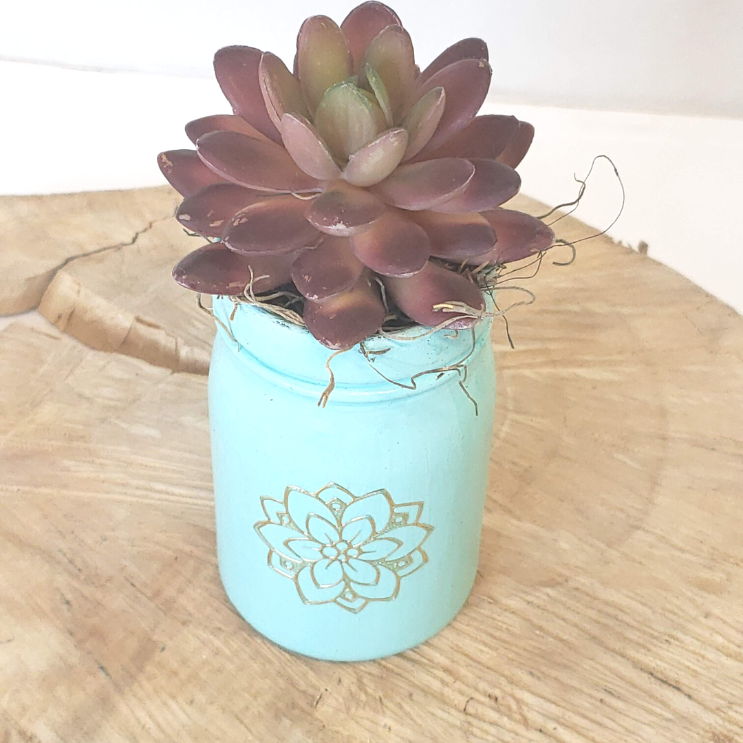 Succulent in Teal Jar image 0