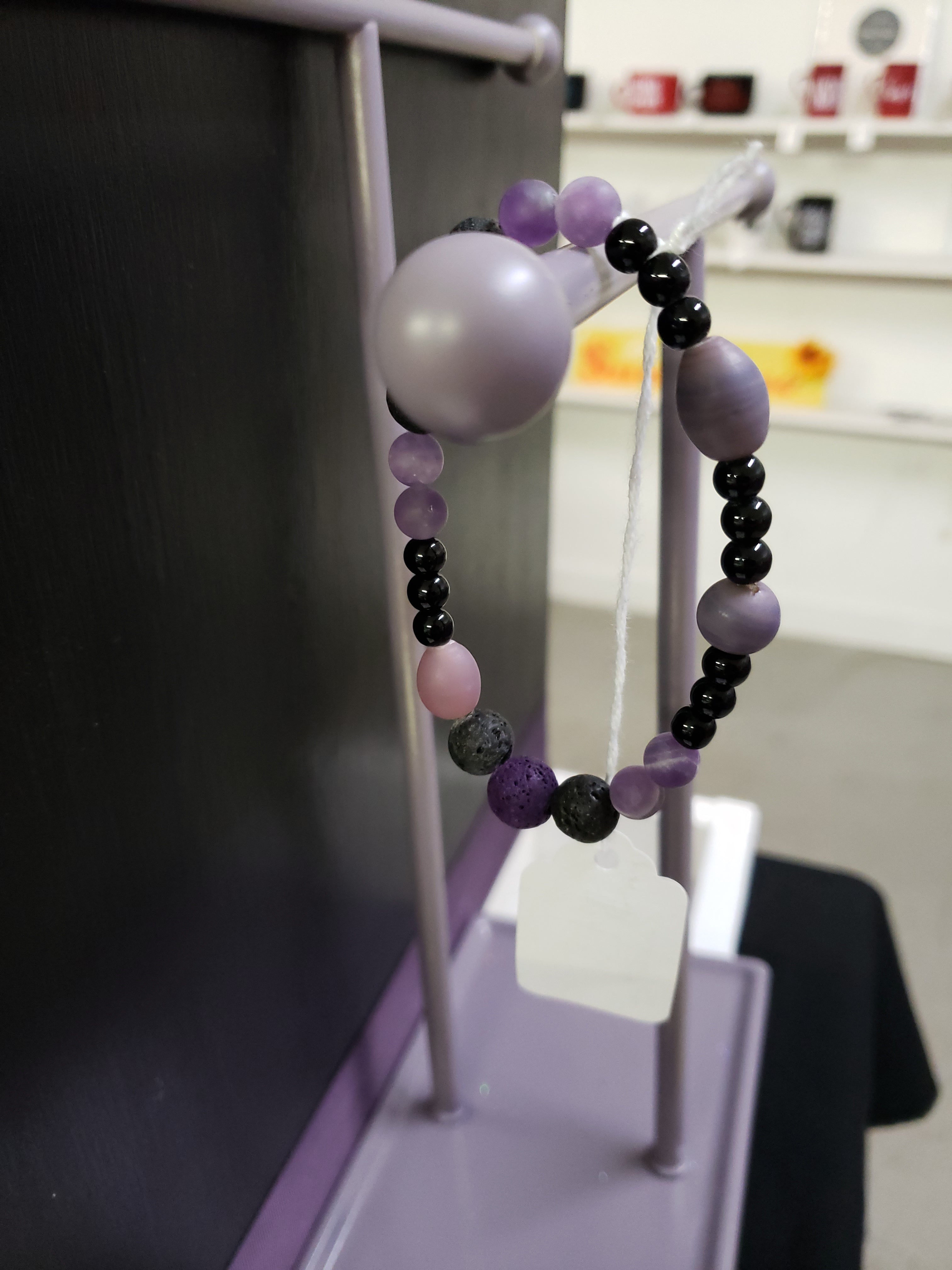 Amethyst and Black and Purple Lava Stones Diffuser Bracelet image 1