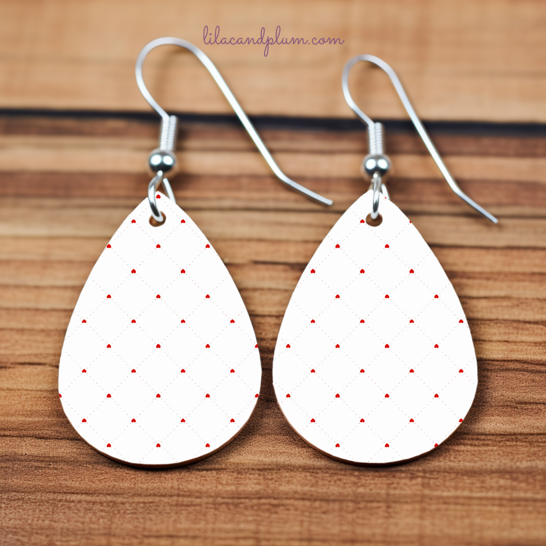 White with Red Hearts Earrings image 0