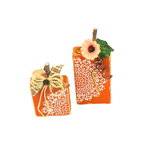2 Wood Block Fancy Pumpkins image 1