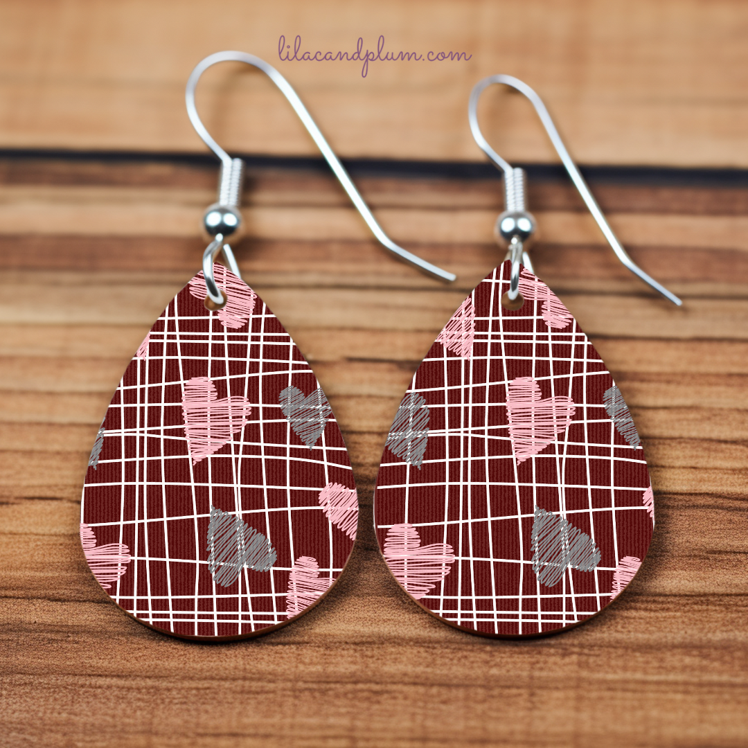 Brown with Pink Hearts Earrings image 0