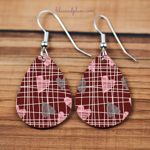 Brown with Pink Hearts Earrings image 0