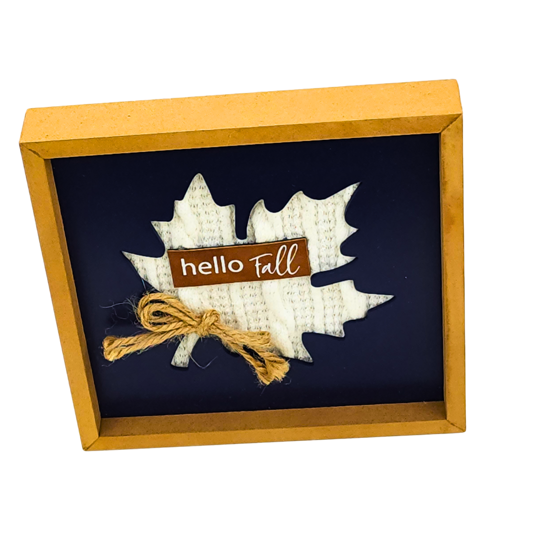Blue Hello Fall with White Sweater Leaf Sign image 0